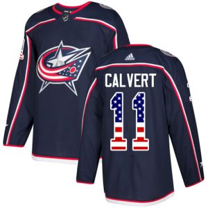 Herren Columbus Blue Jackets Eishockey Trikot Matt Calvert #11 Authentic Navy Blau USA Flag Fashion